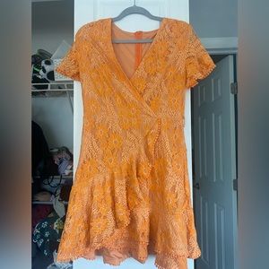 Orange crochet flower ruffle dress